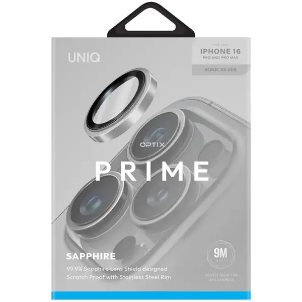 UNIQ OPTIX PRIME SAPPHIRE CAMERA LENS FOR IPHONE 16 PRO AND PRO MAX | SONIC SILVER